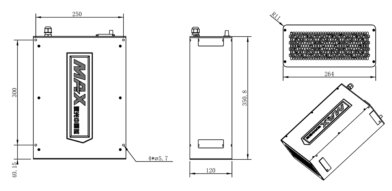 調 Q-5W-70W 激光器外觀尺寸圖（單位：mm）